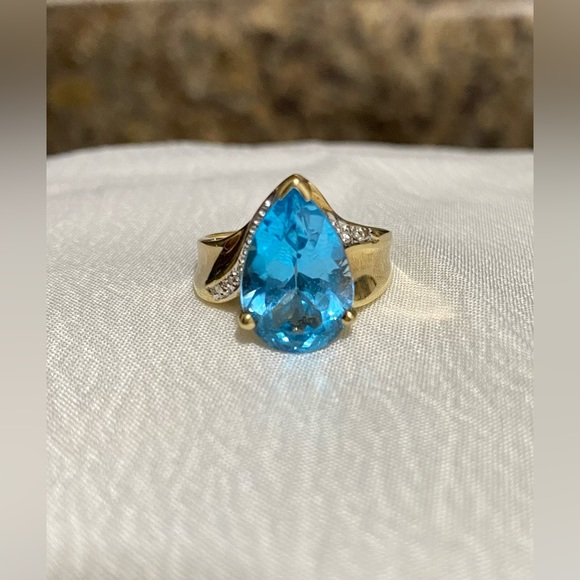 💍VNTG Samuel Aaron Blue Topaz Diamond Gold 10K THL-Size 7.25 Price is FIRM - Picture 14 of 17